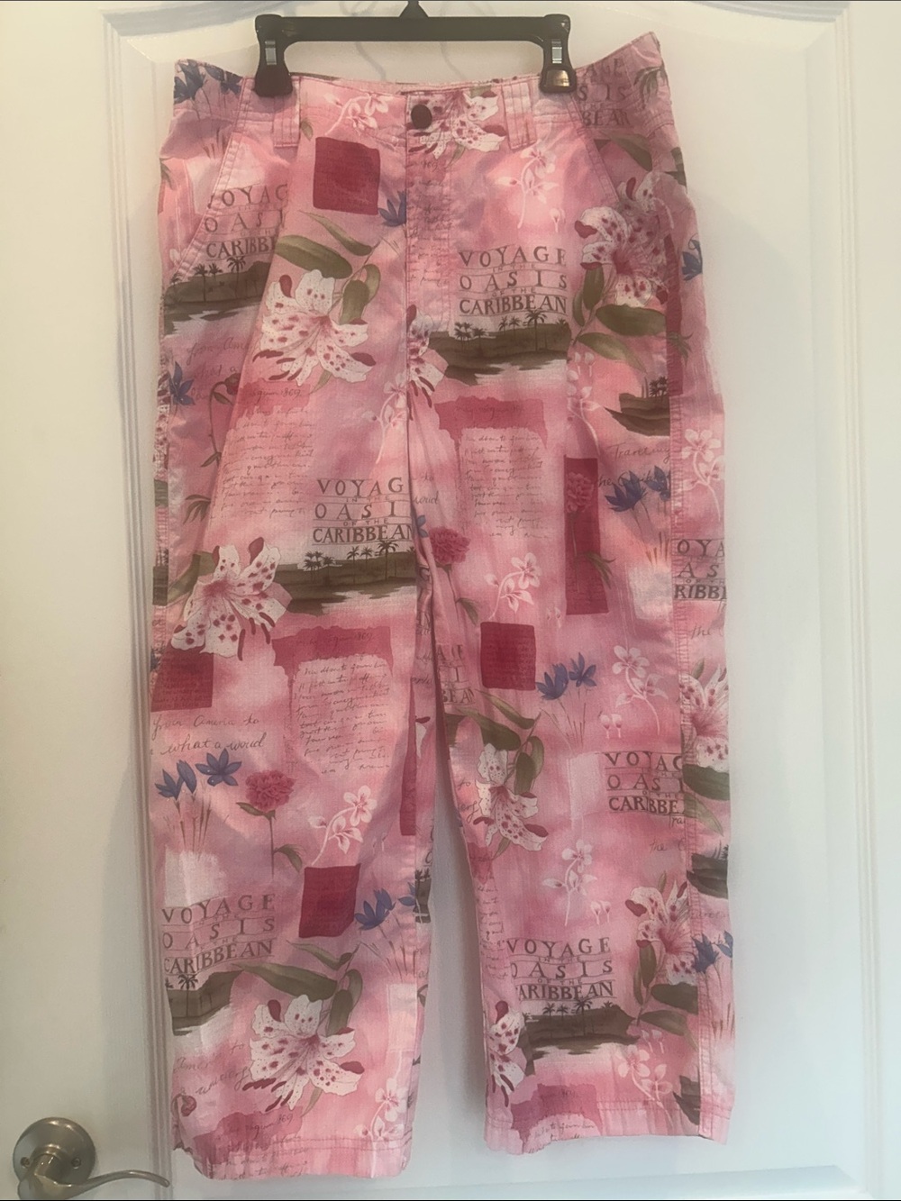 Vintage Caribbean Joe Pink Floral cotton Pants size 12